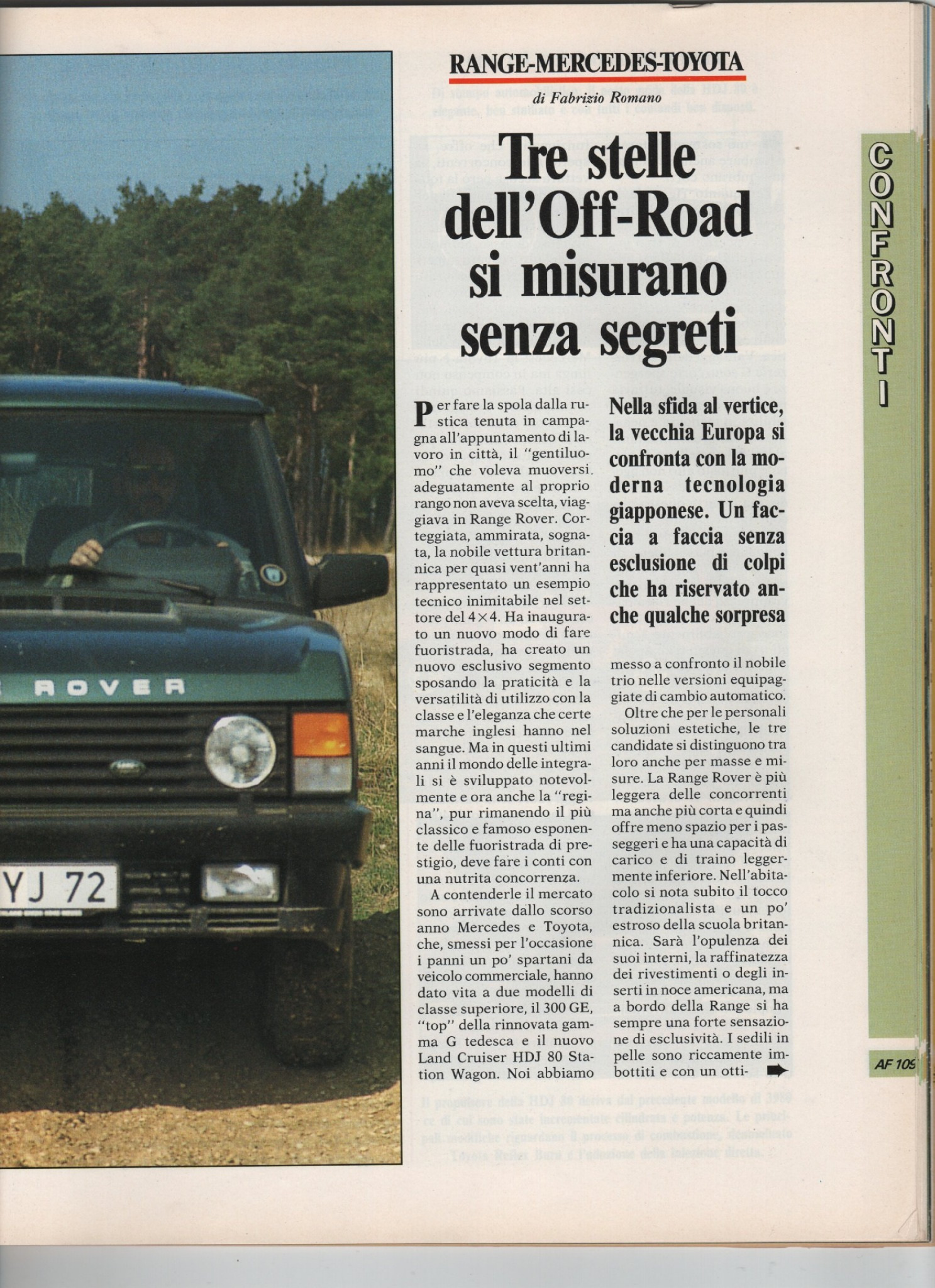 Scansione originale della pagina AF 109, Auto in Fuoristrada novembre 1991