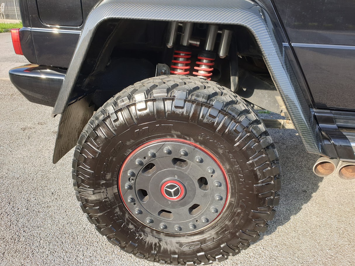 Ruota off-road, passaruota in carbonio e doppio ammortizzatore